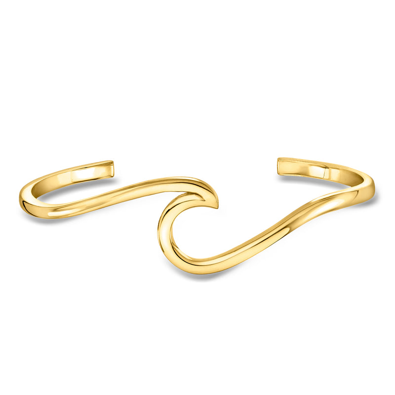 Gold over sterling wave cuff bracelet with smooth curved wave design