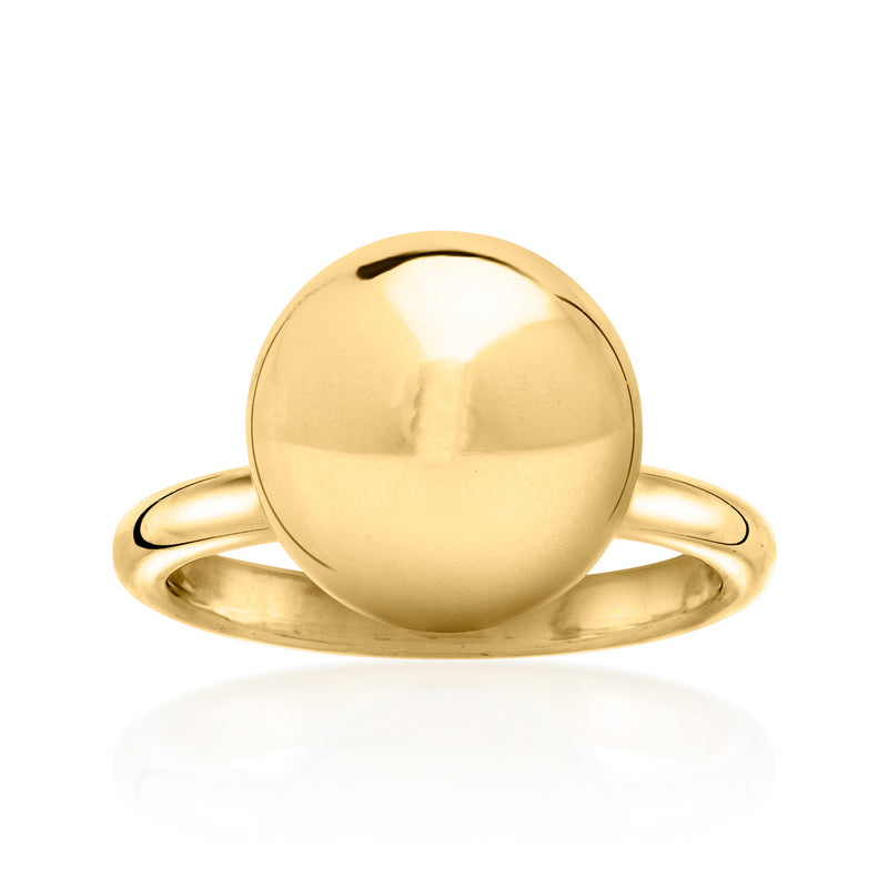 18kt yellow gold globe ring with large polished round bezel