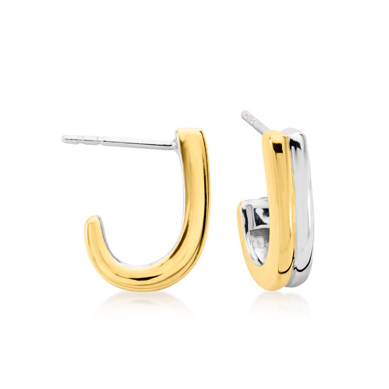 18kt gold over sterling J-hoop earrings, two-tone with post backs