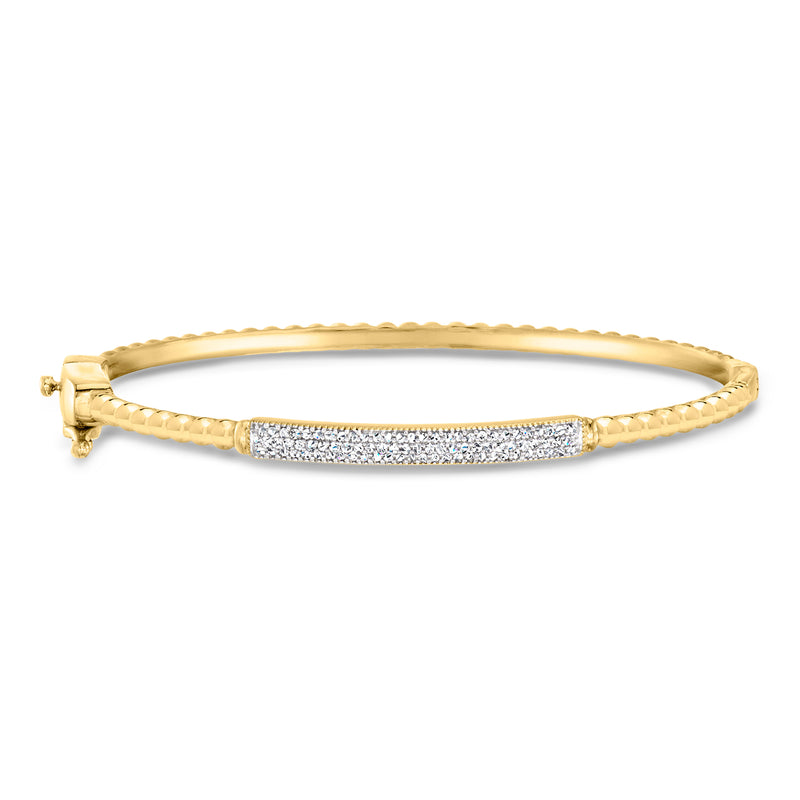 18kt gold over sterling diamond bar bangle bracelet with textured band