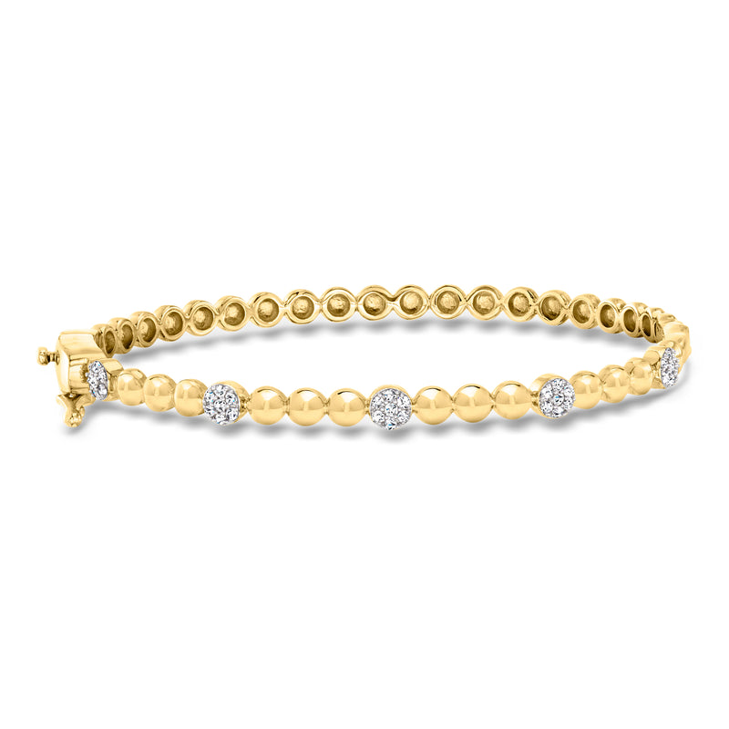 18kt gold over sterling diamond bead bangle bracelet with round sparkle stations