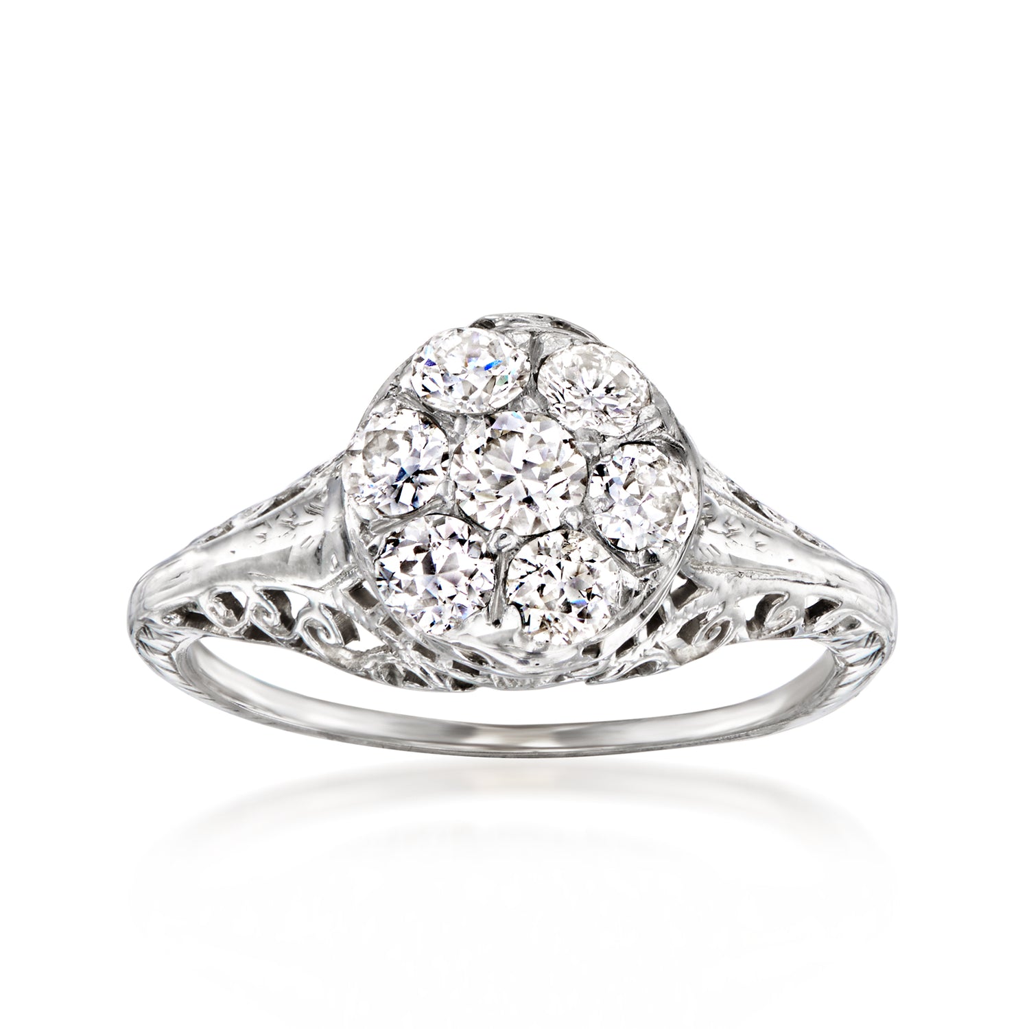 C. 1950 Vintage .75 ct. t.w. Diamond Cluster Ring in 18kt White Gold