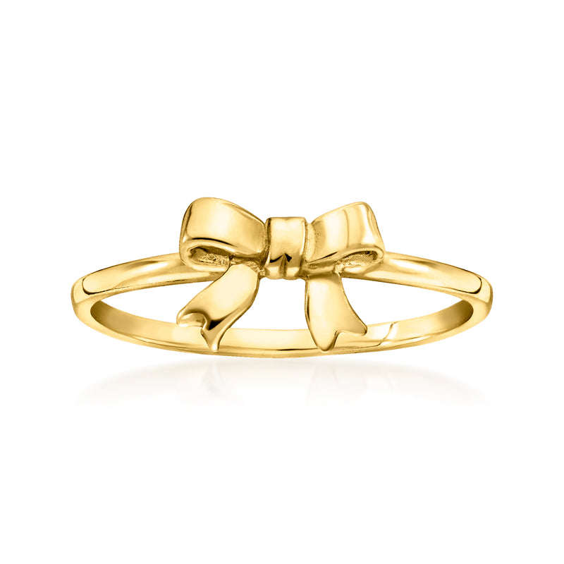 Gold vermeil bow ring with shiny ribbon knot design