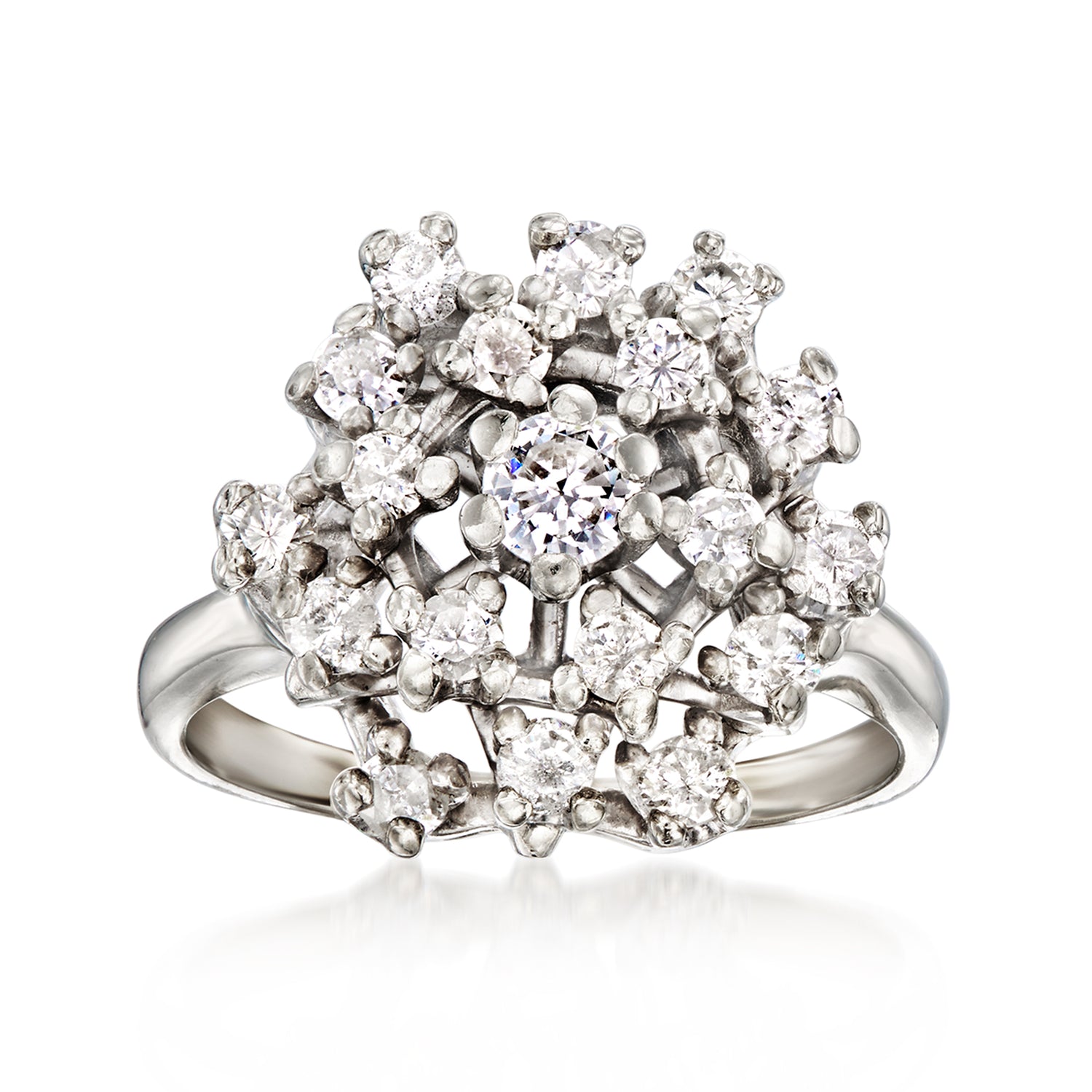 C. 1980 Vintage 1.00 ct. t.w. Diamond Cluster Ring in 14kt White Gold