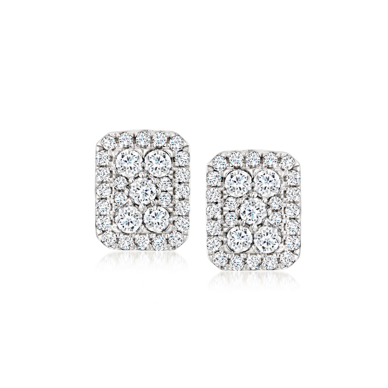 Sterling silver diamond rectangular cluster stud earrings with lab-grown stones