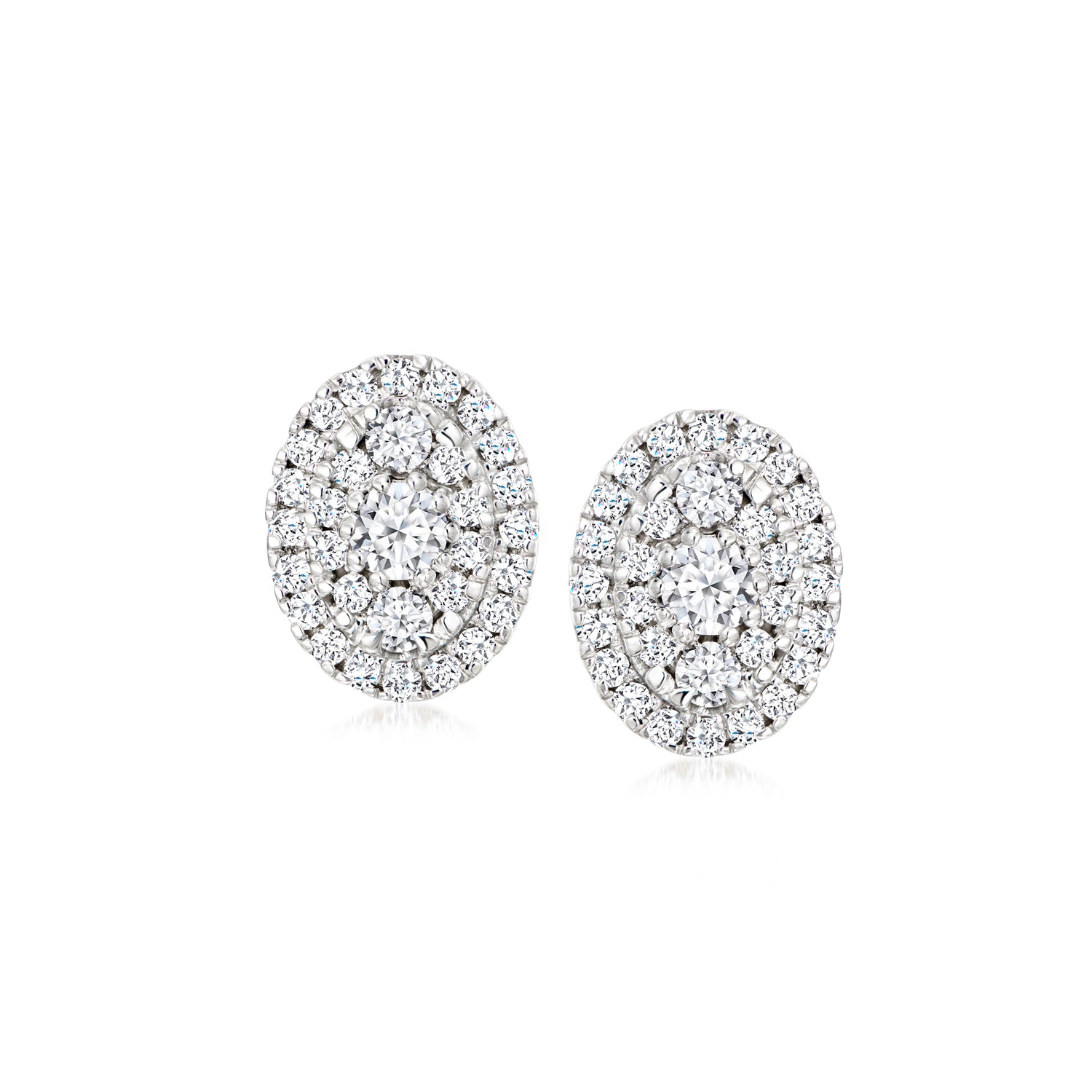 1.00 ct. t.w. Lab Grown Diamond Oval Cluster Earrings in Sterling Silver