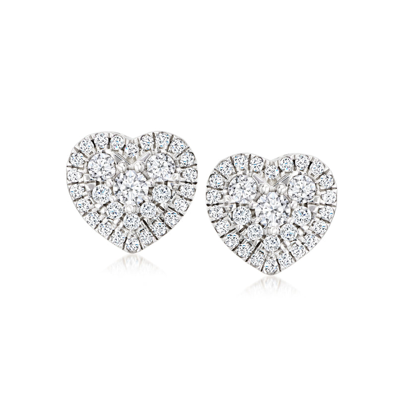 Heart-shaped diamond cluster stud earrings with round stones in a heart motif
