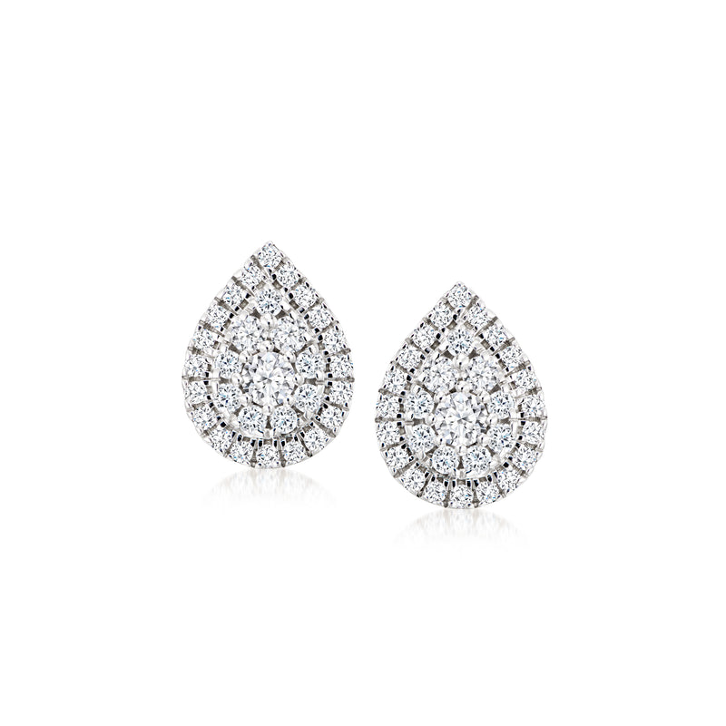 Pear-shaped diamond cluster stud earrings in sterling silver, post backs