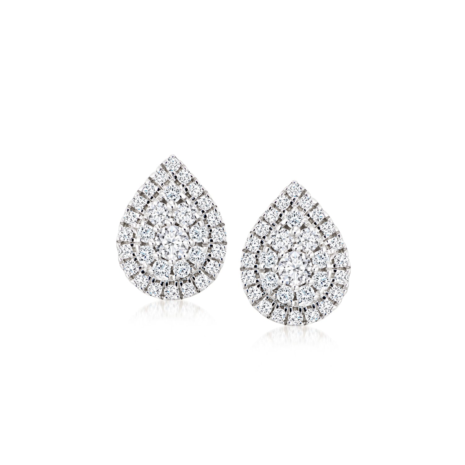 Ross-simons 1.00 Ct. T.w. Lab Grown Diamond Pear-shaped Cluster Earrings In Sterling Silver