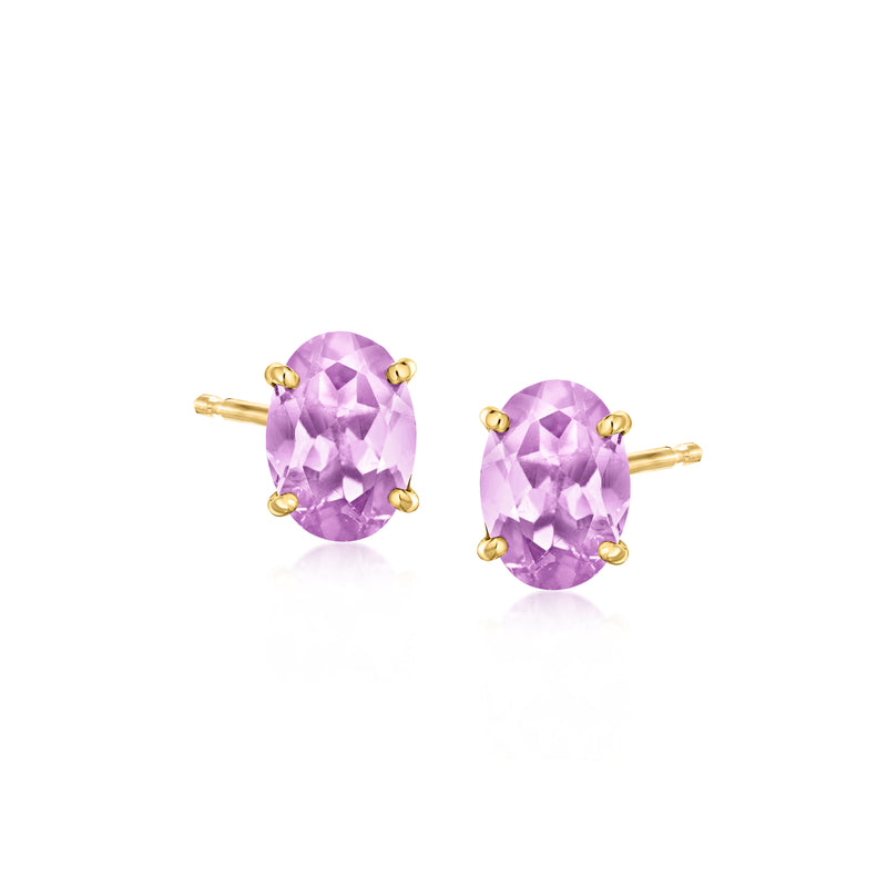14kt yellow gold oval kunzite stud earrings with lavender gemstones