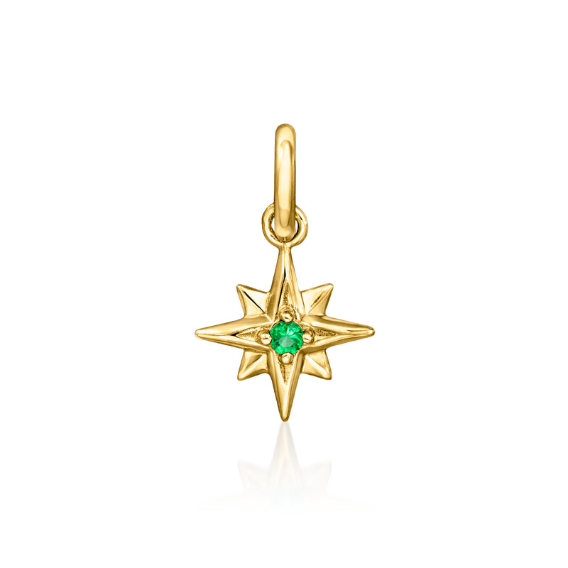 14kt yellow gold charm with a faceted green star center and loop bail