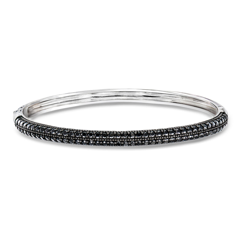 Sterling silver bangle bracelet with black spinel pavé accents