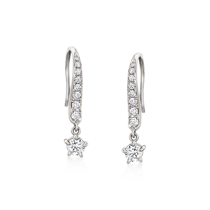 Vintage platinum diamond drop earrings with earwire and round diamond dangles