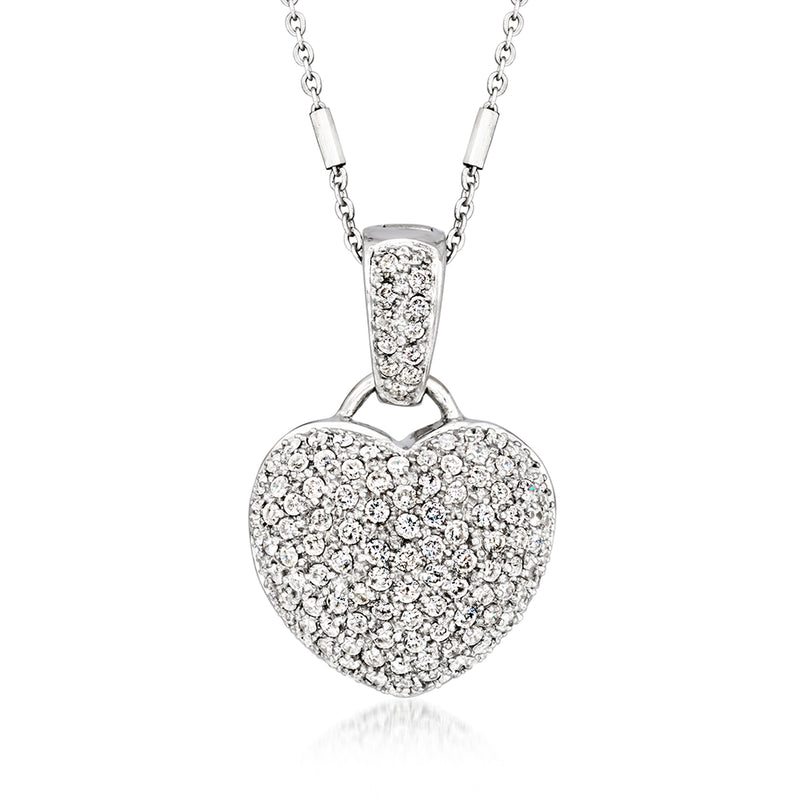 Diamond puffed heart pendant necklace in white gold
