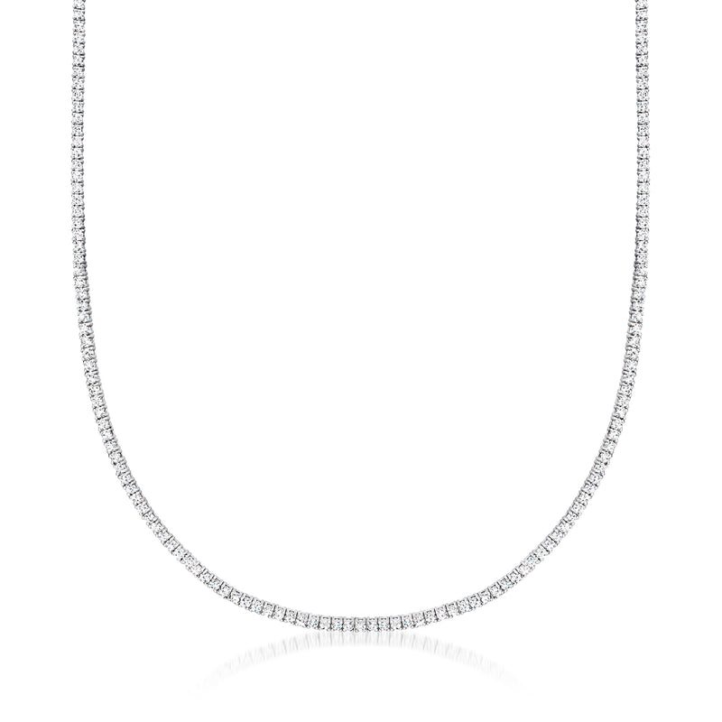 Diamond tennis necklace in 14kt white gold, continuous round stones along a line