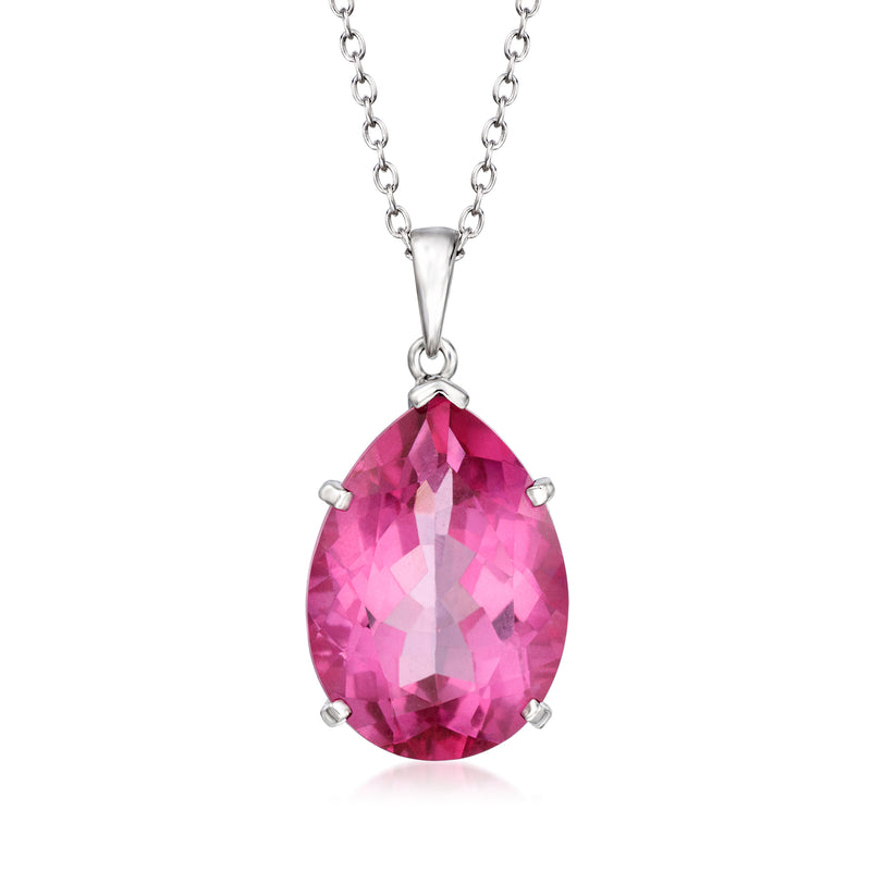 Sterling silver pink topaz pendant necklace with teardrop gemstone and prong setting