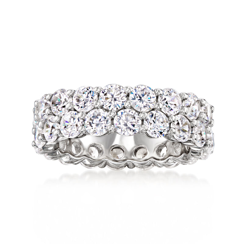 Sterling silver eternity band with two rows of clear CZ round stones