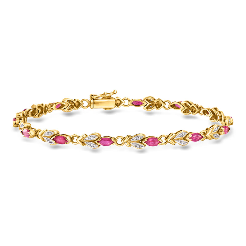 18k yellow gold tennis bracelet with pink ruby and clear diamond accents