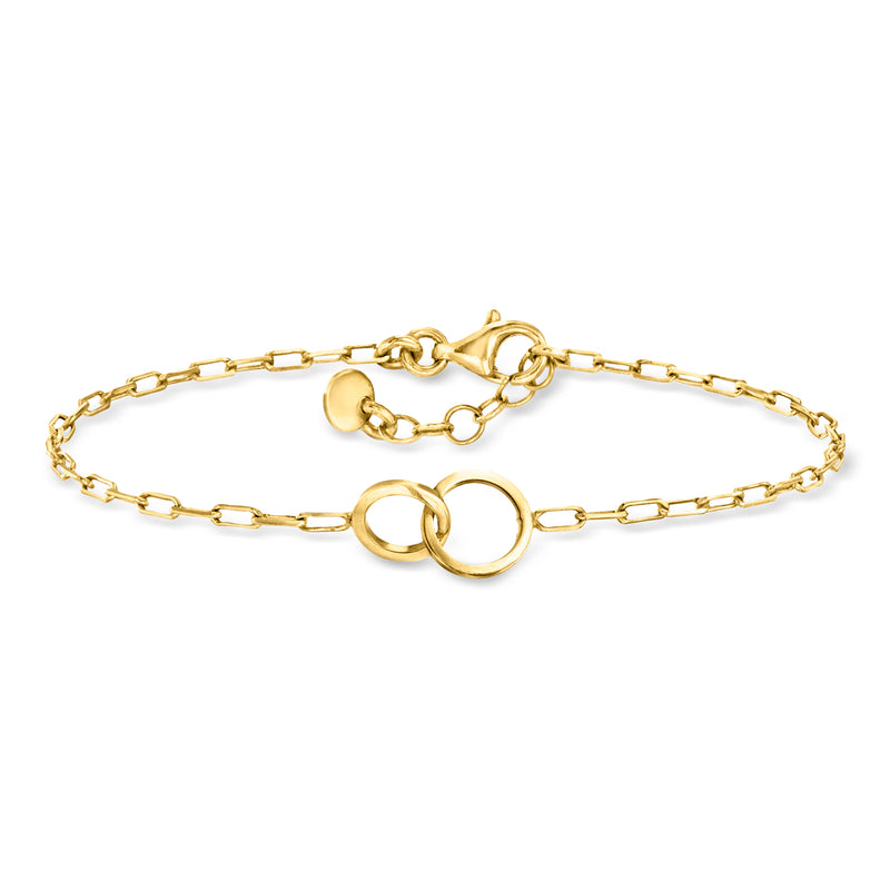 Double-circle bracelet in gold-tone with linked chain and oval charm detail