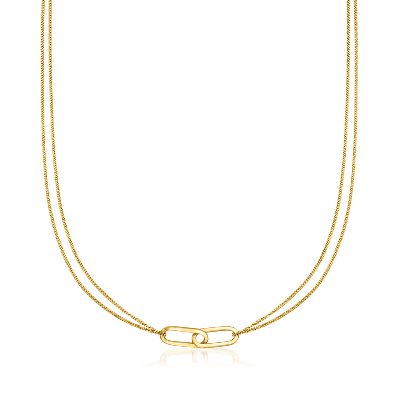 18kt gold vermeil paper clip link necklace with oval connector at center