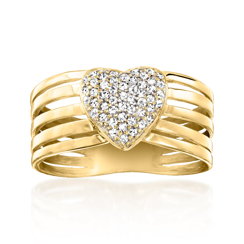 Vintage 18kt yellow gold heart ring with pavé diamonds