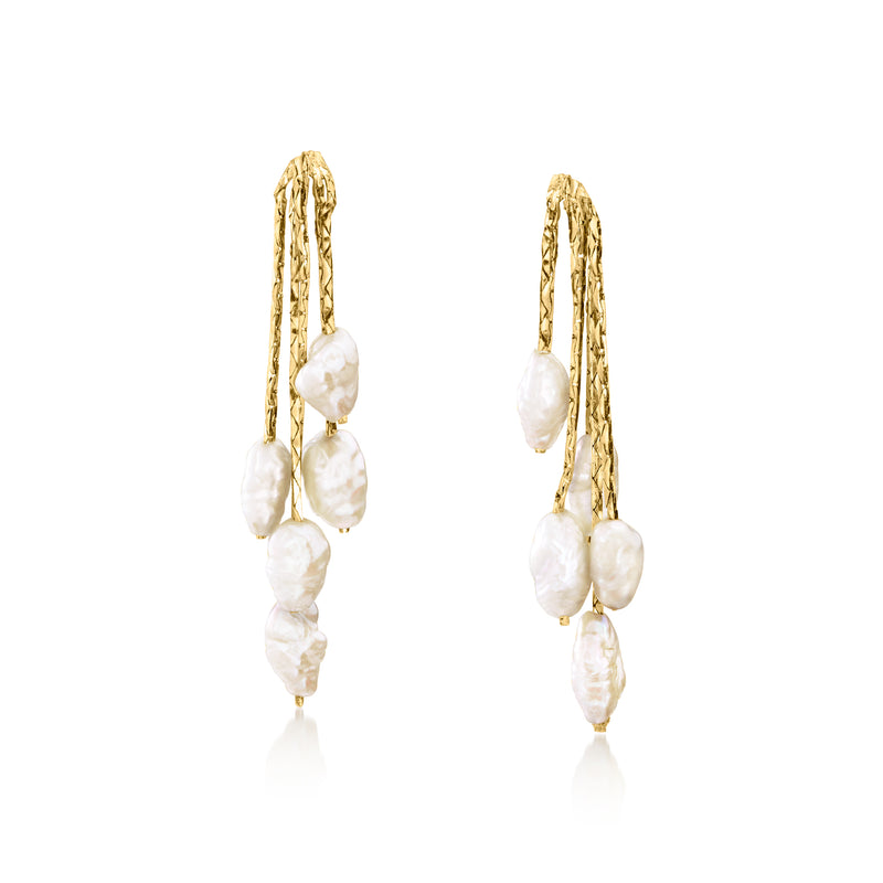 14kt yellow gold baroque pearl drop earrings with clustered white pearls