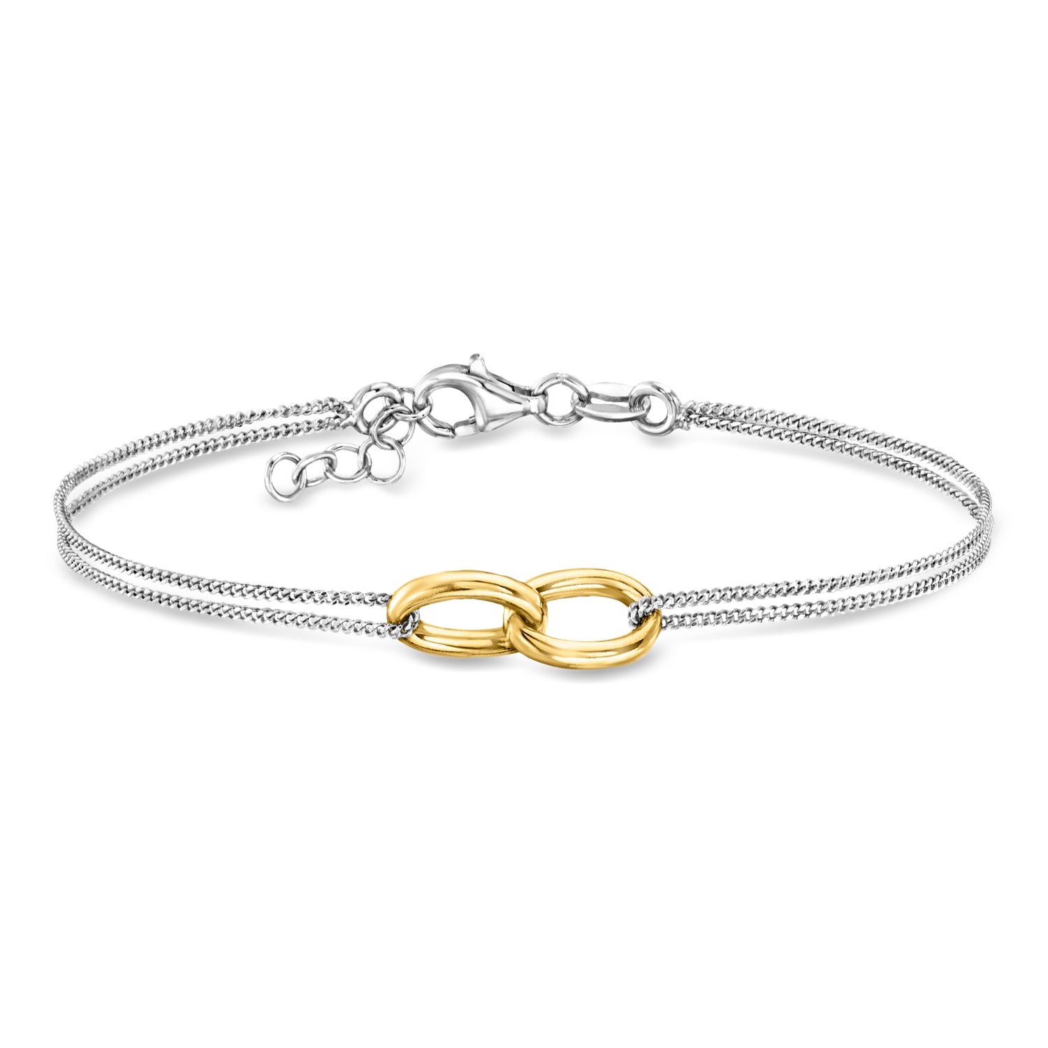 Ross-simons Italian 18kt Gold Over Sterling And Sterling Silver Interlocking Oval Bracelet In Silver,gold
