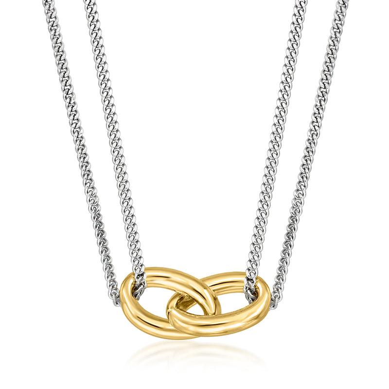 Interlocking oval necklace with gold and silver links, cable chain