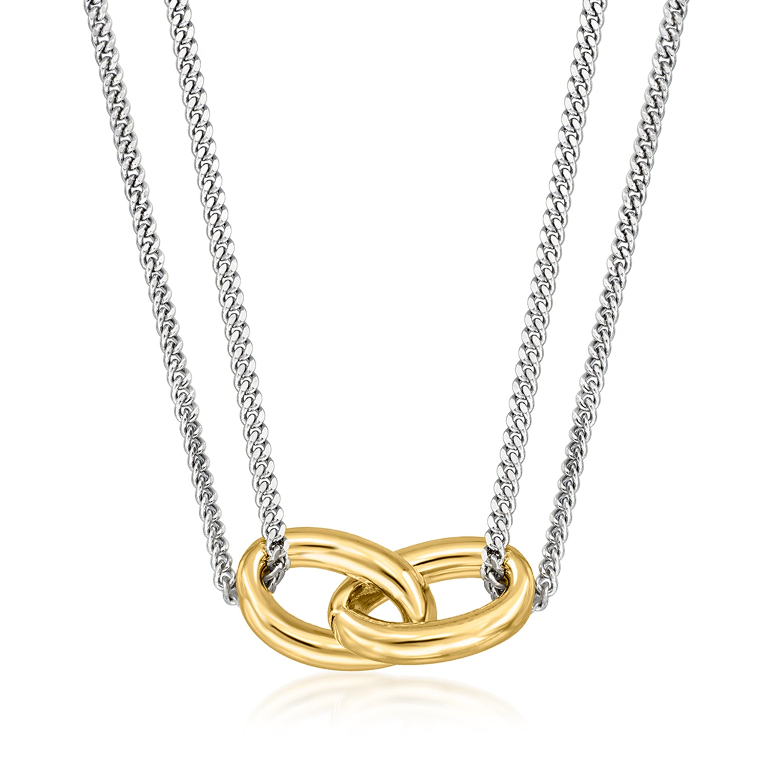 Italian 18kt Gold Over Sterling and Sterling Silver Interlocking Oval Necklace