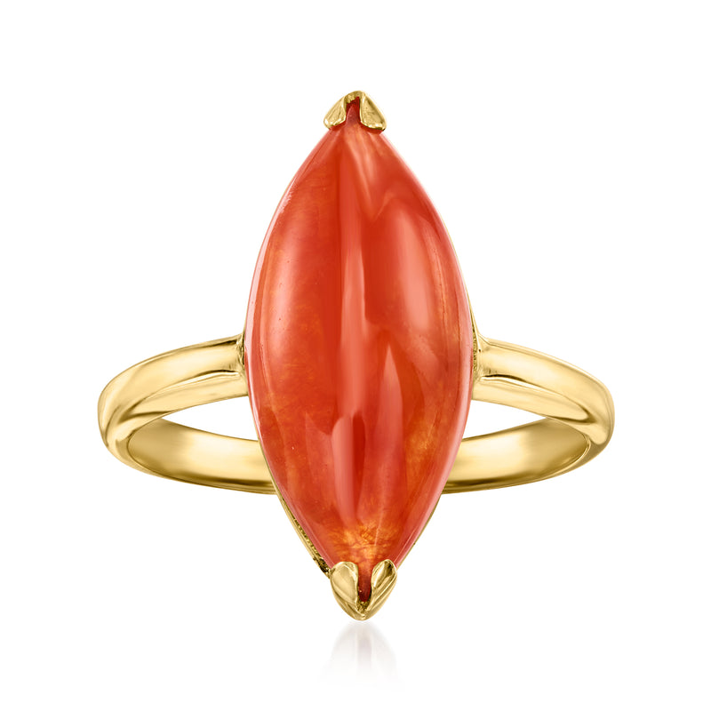 Vintage oval orange jade ring with 14kt yellow gold band and marquise setting