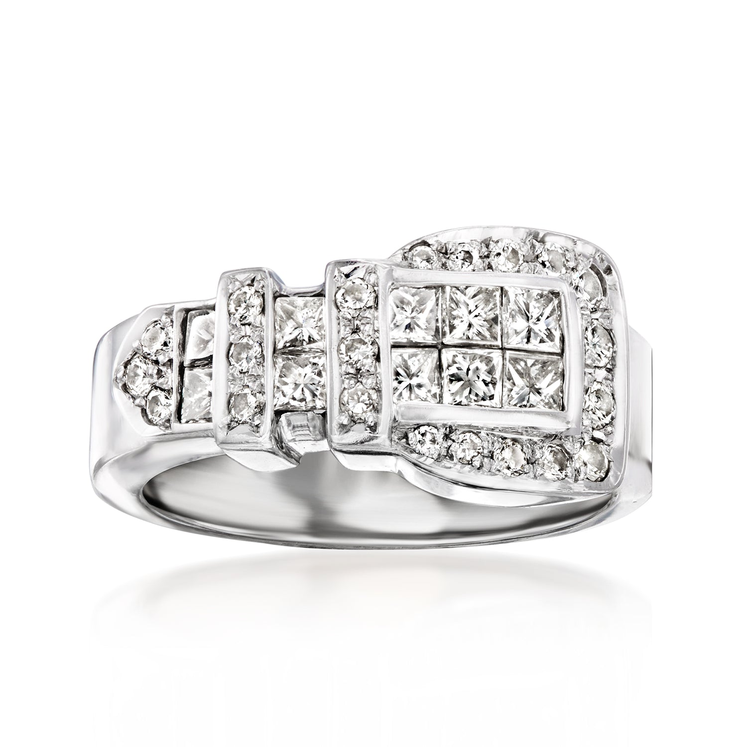 C. 1990 Vintage 1.05 ct. t.w. Diamond Buckle Ring in 18kt White Gold