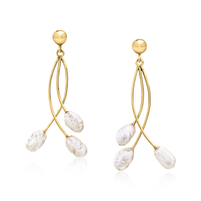 14kt yellow gold baroque pearl drop earrings with dangling irregular pearls
