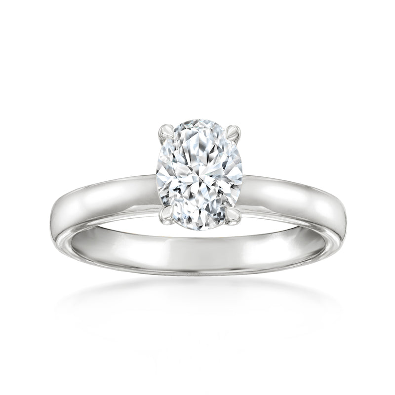 14kt white gold wide ring with oval lab-grown diamond center stone