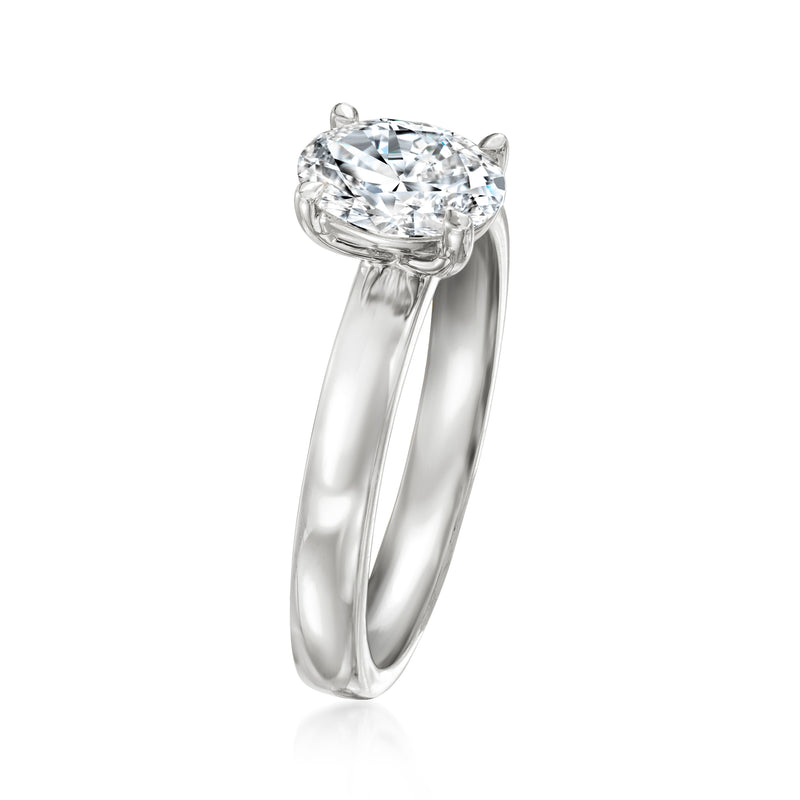 14kt white gold wide ring with oval lab-grown diamond, four-prong setting