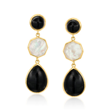 Onyx and Mother-of-Pearl Geometric Drop Earrings in 18kt Gold Over Sterling