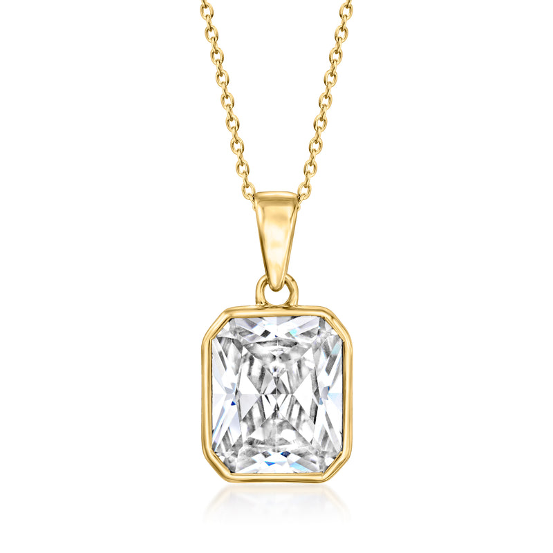 Gold pendant necklace with radiant-cut CZ solitaire bezel setting