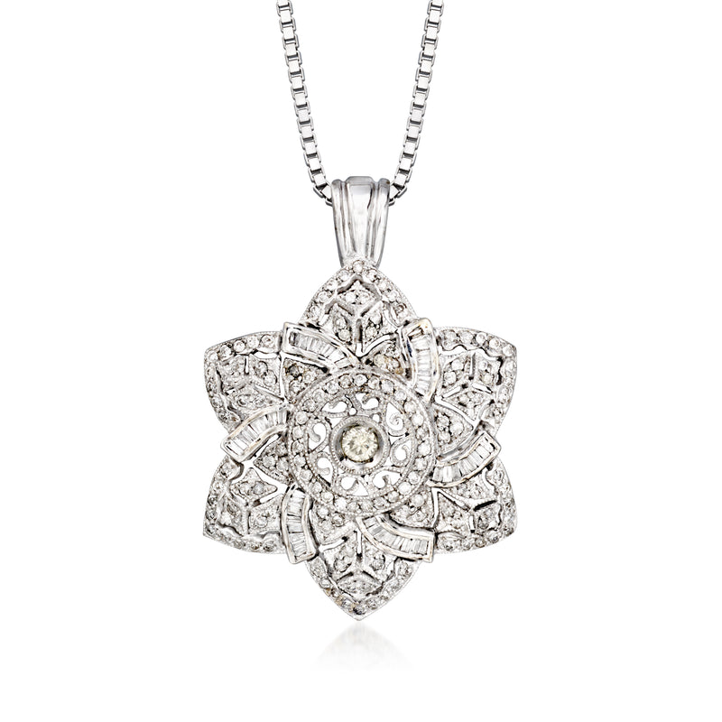Vintage diamond flower pendant necklace in white gold
