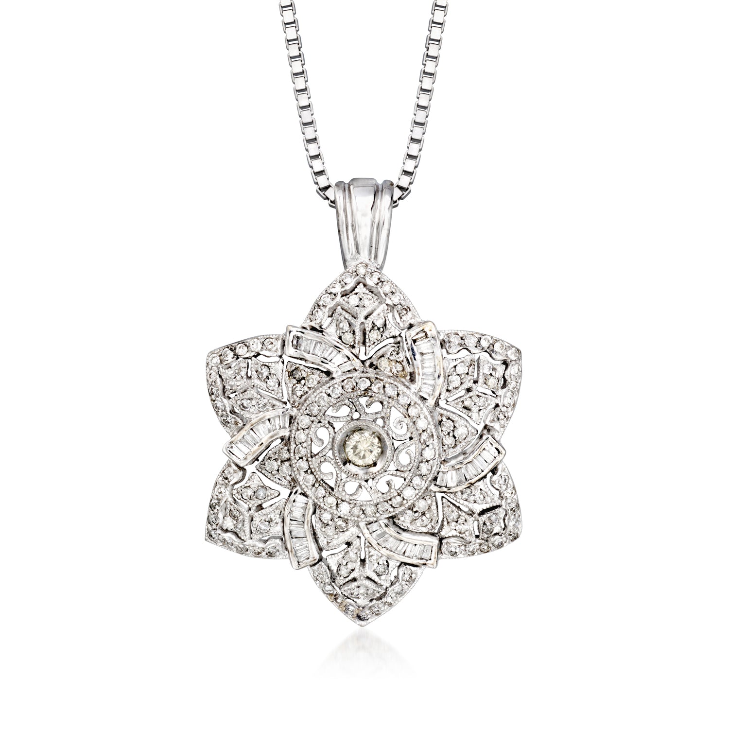 C. 1980 Vintage 1.97 ct. t.w. Diamond Flower Pendant Necklace in 14kt White Gold