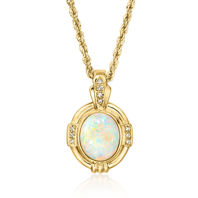 14kt yellow gold pendant necklace with oval opal center and diamond accents