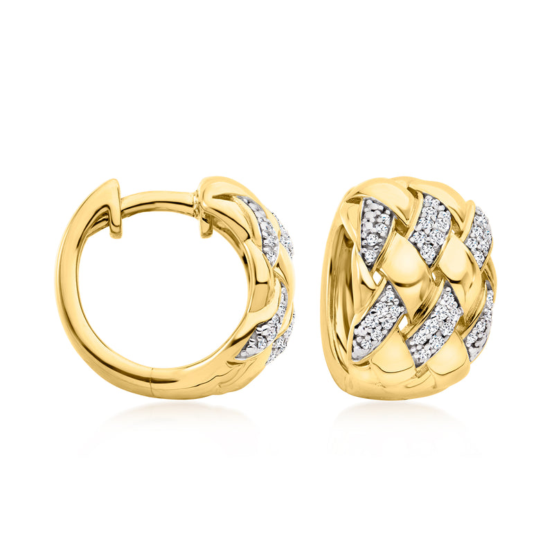 Gold over sterling diamond basketweave hoop earrings with pavé accents