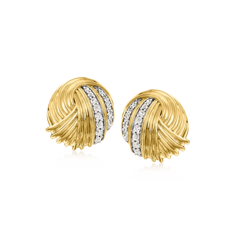 Gold knot post earrings with diamond accents