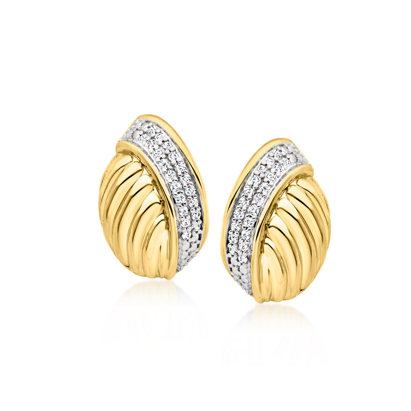 Diamond oval knot stud earrings, 18kt gold over sterling with pave accents