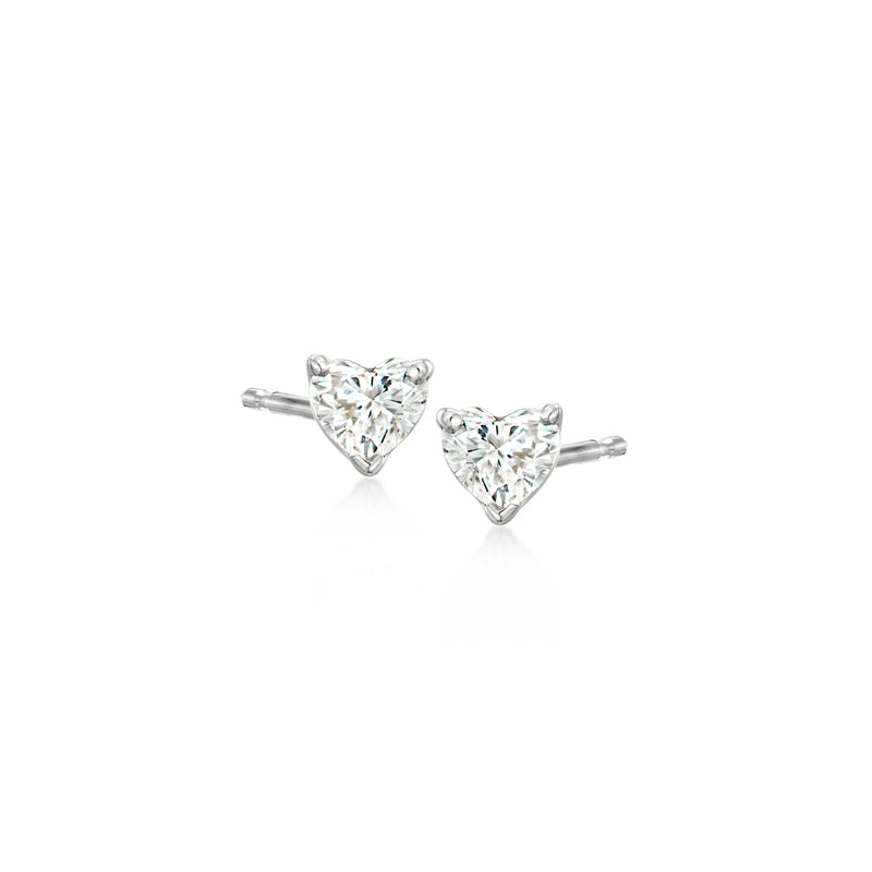 Heart-shaped diamond stud earrings, 14kt white gold prong settings
