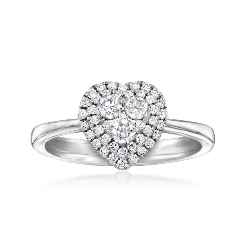 Vintage diamond heart ring in 14kt white gold with pavé heart-shaped face