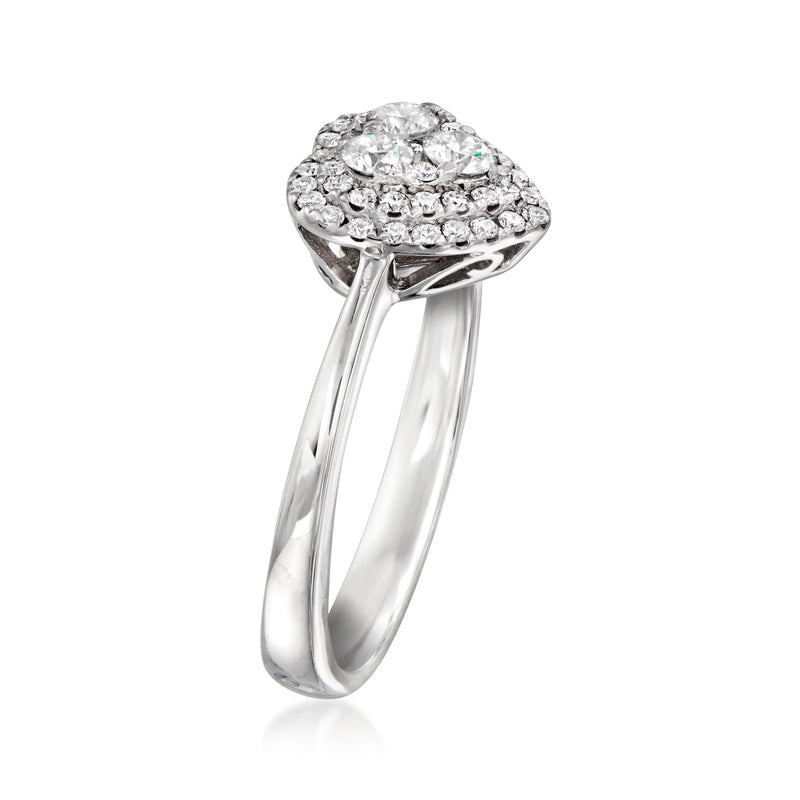 Heart diamond cluster ring on 14kt white gold band, side view