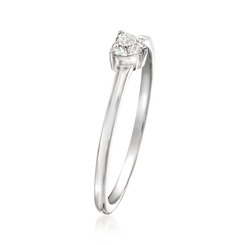 Heart-shaped diamond ring in 14kt white gold, side view with prong setting