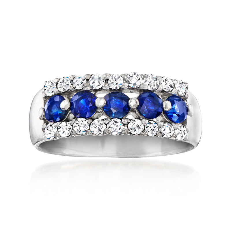 C. 1980 Vintage .70 ct. t.w. Sapphire and .36 ct. t.w. Diamond Ring in Platinum. Size 5.5