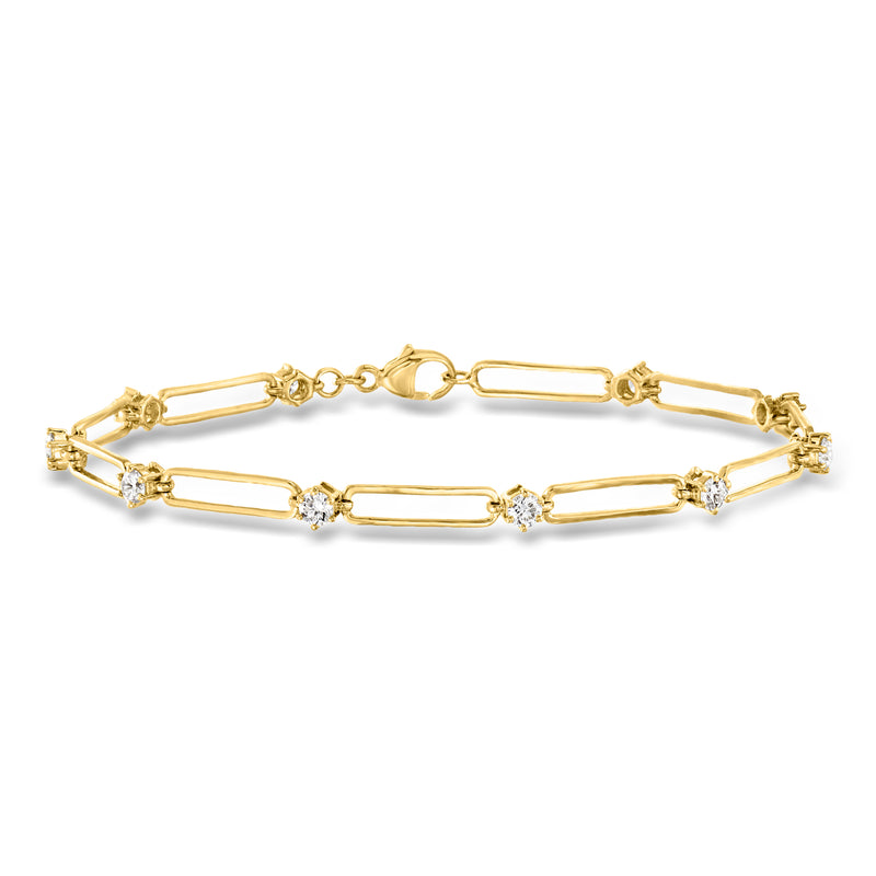 18kt gold over sterling diamond link paper clip bracelet with round accents