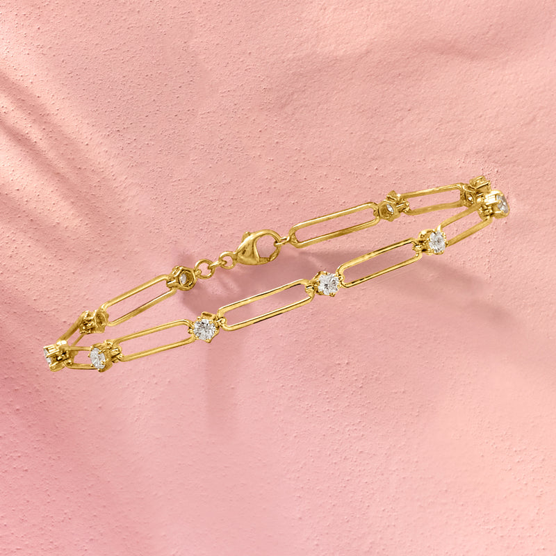 Gold over sterling paper clip link bracelet with small round lab-grown diamonds