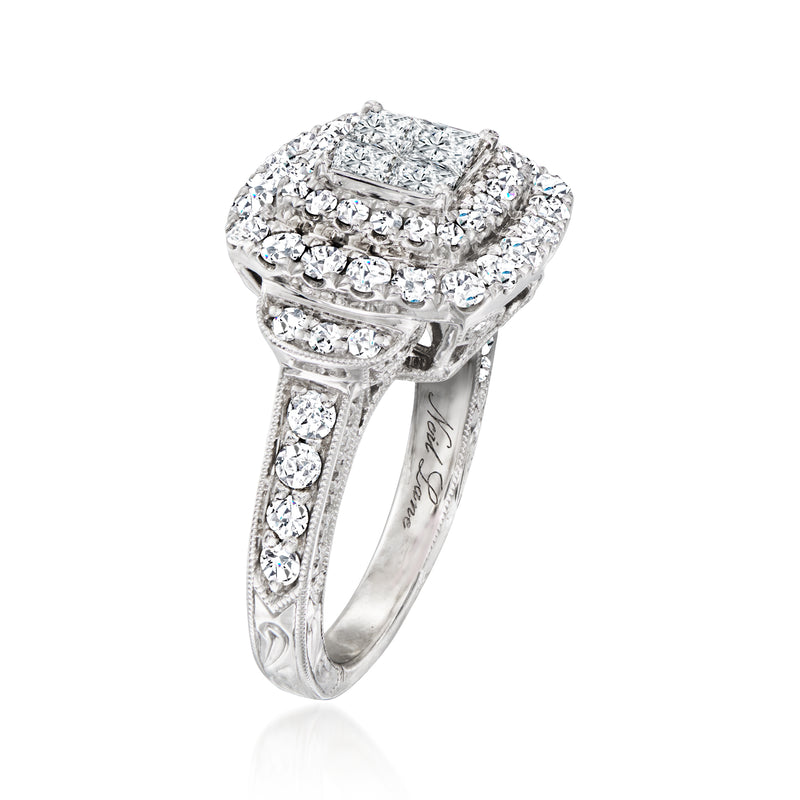 Vintage diamond cluster ring in white gold with pavé band